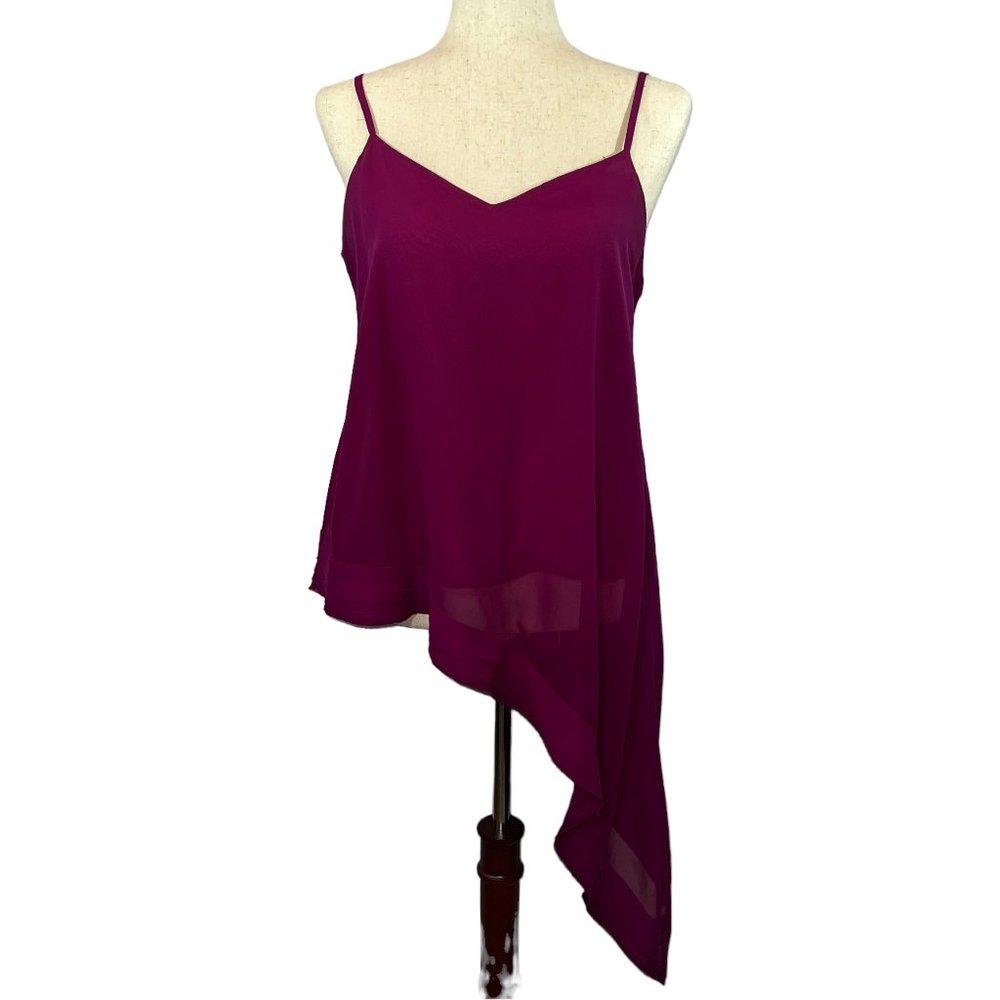 BUFFALO by David Bitton Raspberry Asymmetrical Chiffon Tank Top Size S - Picture 2 of 14